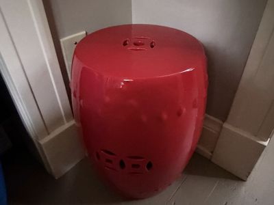 Red Ceramic Garden Stool/Accent Table - Glossy Finish