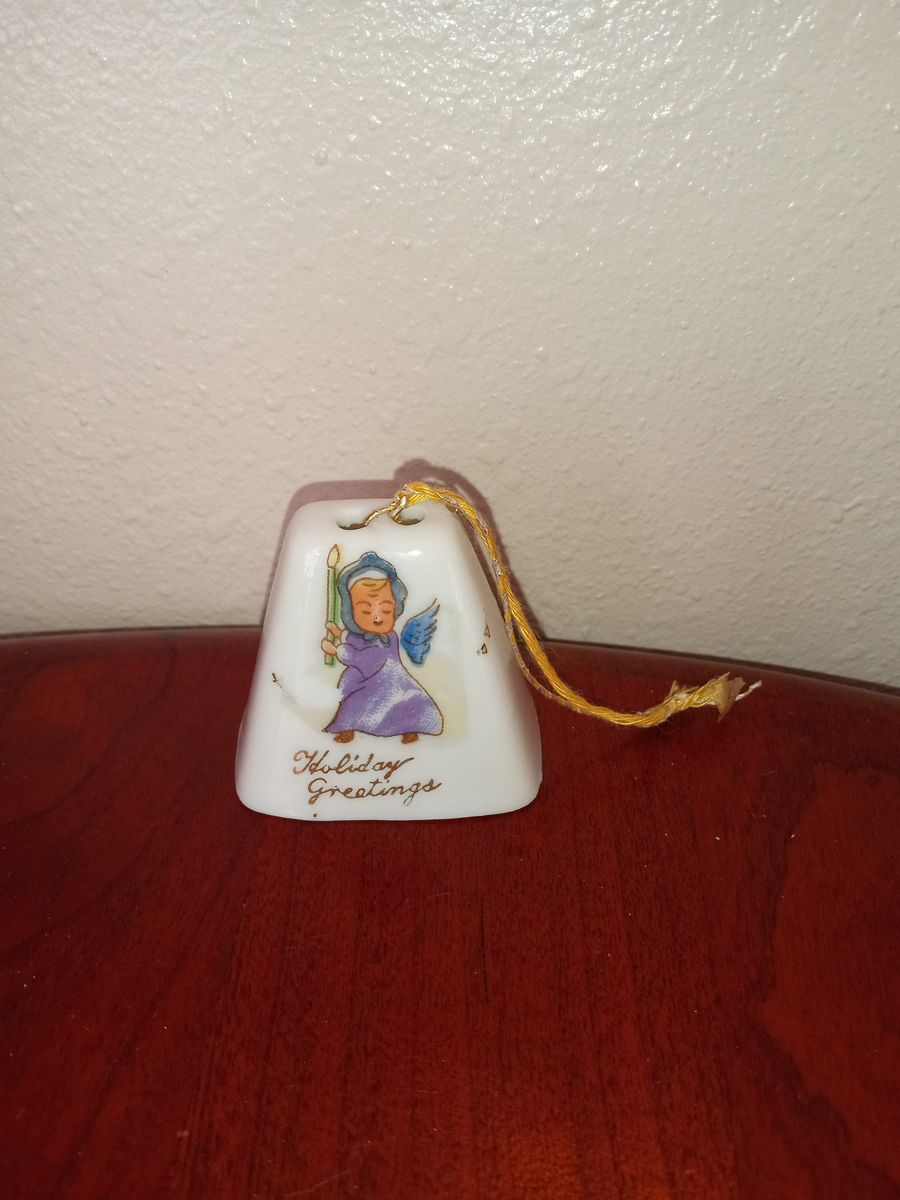 Vintage Ceramic Angel Bell Holiday Greetings Christmas Ornament