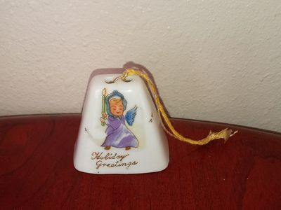 Vintage Ceramic Angel Bell Holiday Greetings Christmas Ornament