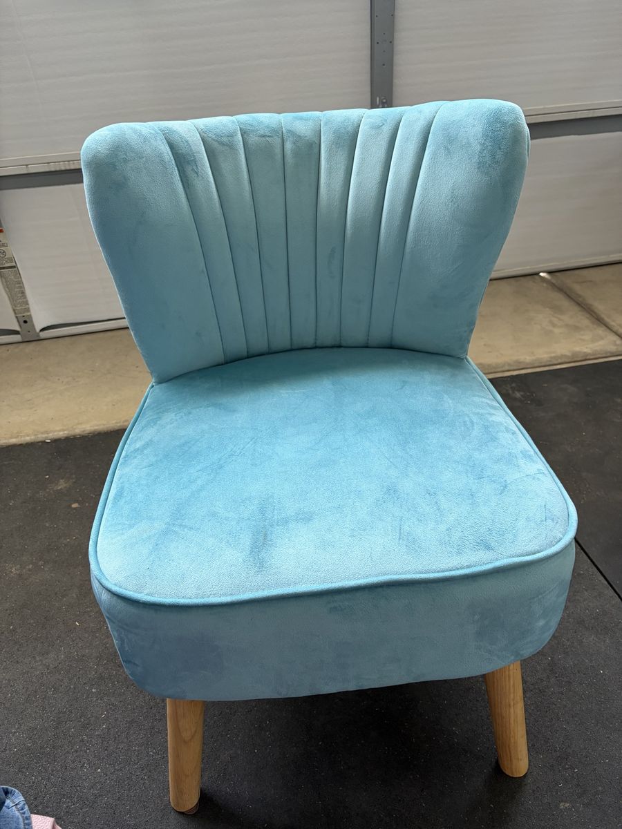Upholstered Accent Chair Velvet Light Blue Wood Legs