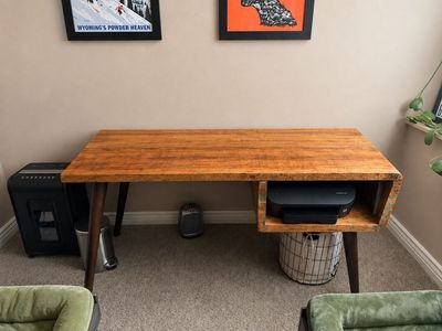 Mid-Century Modern Wood Desk with Storage Cubby