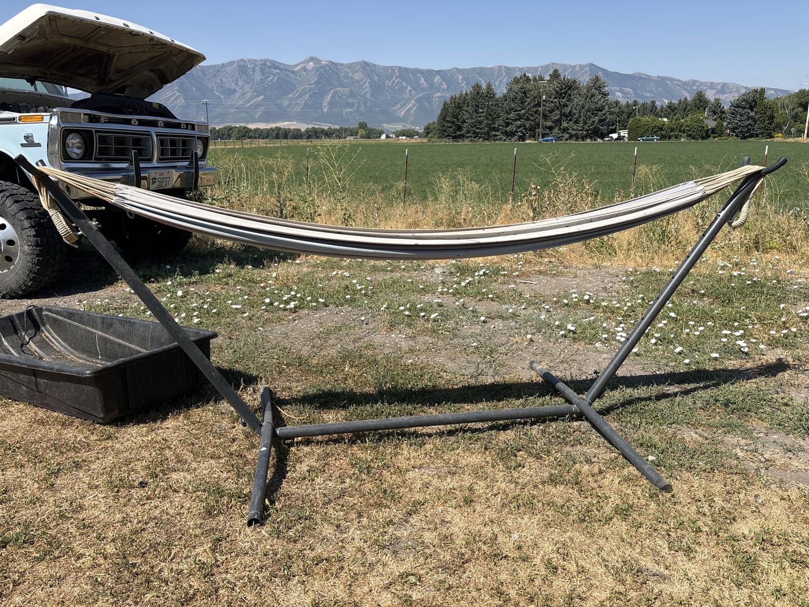 Outdoor Fabric Hammock with Metal Stand Set