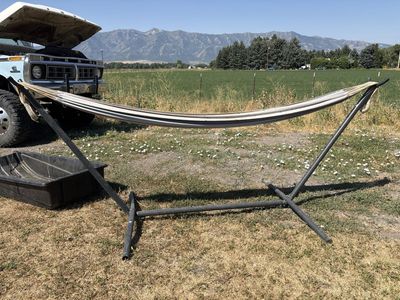 Outdoor Fabric Hammock with Metal Stand Set