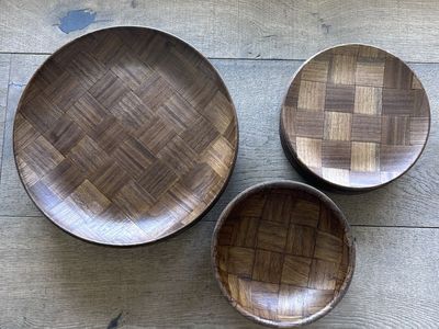 Vintage Weavewood Inc. Dinner plates, Salad plates and Bowls. Genuine Walnut