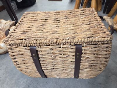 Woven Seagrass Storage Basket with Lid and Handles - Large Bohemian Decor Storage Bin