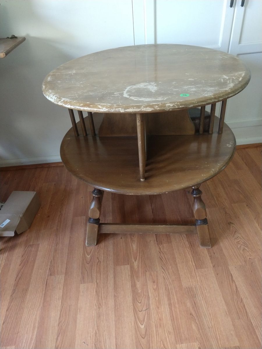 Vintage Wooden Two-Tier Drum Table End Table