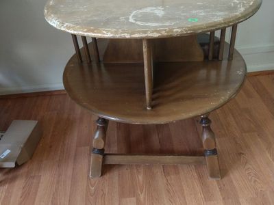 Vintage Wooden Two-Tier Drum Table End Table