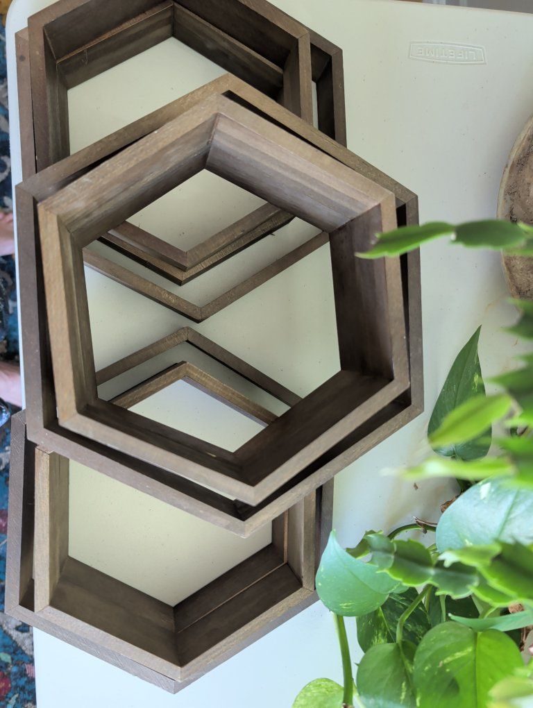 Wooden Hexagon Wall Shelves - set of 12