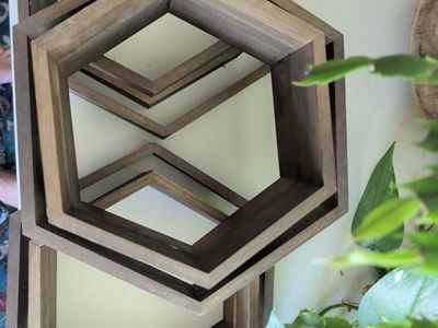 Wooden Hexagon Wall Shelves - set of 12