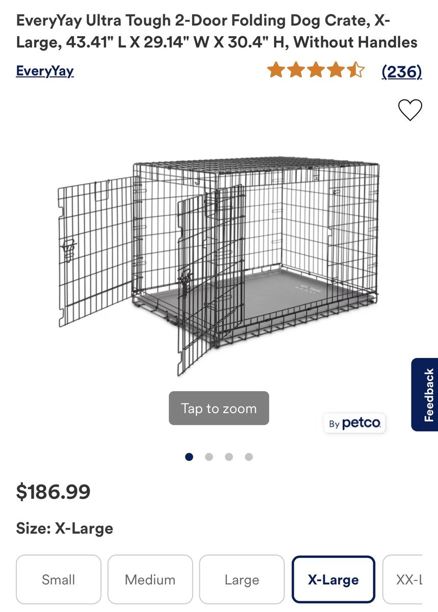 EveryYay Ultra Tough 2-Door Folding Dog Crate - X-Large