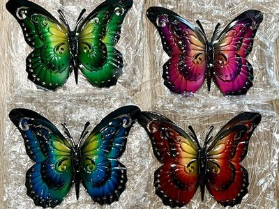 4 PK Metal Butterflies Fence Yard Art Garden Decor, 7" Butterfly for Outdoor or Indoor, Dual-Wings Colorful DW3