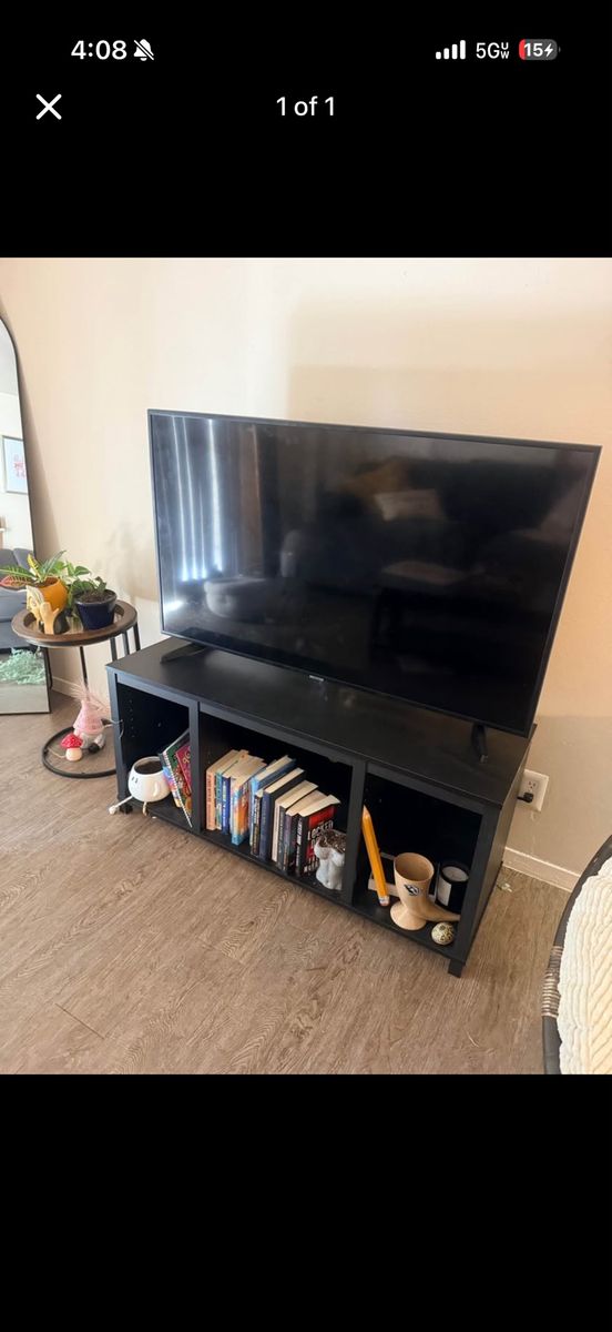 Black TV Stand with Open Shelving Storage Unit