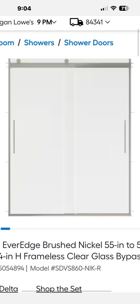 Delta EverEdge Brushed Nickel Clear Shower Door