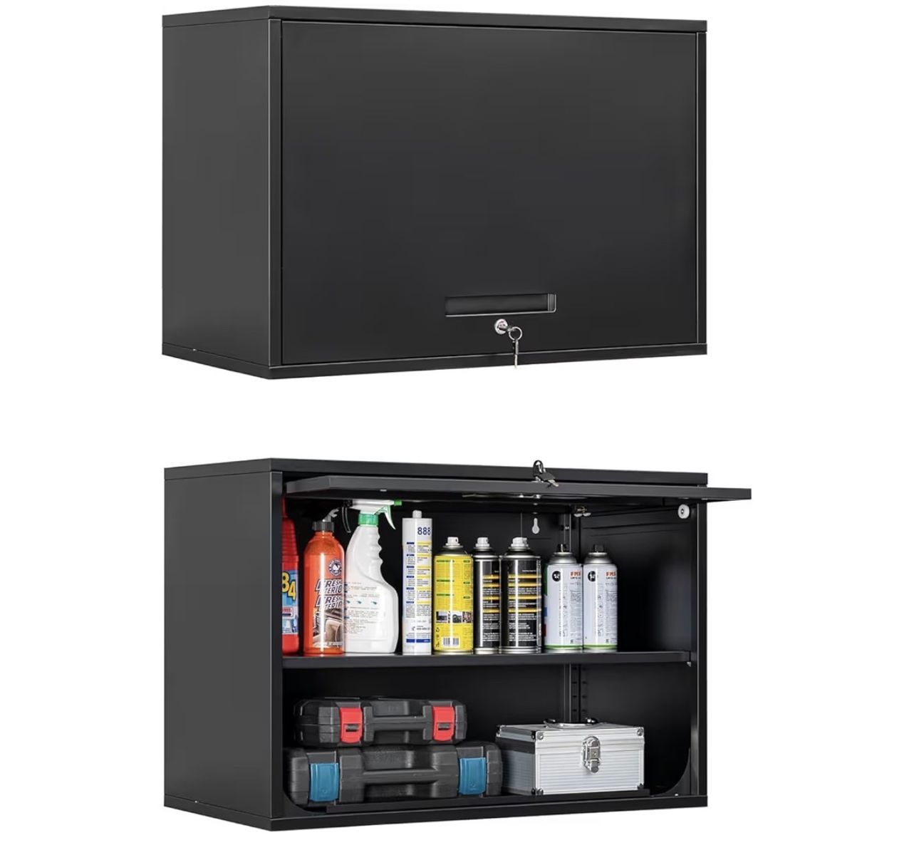 NEW Metal Wall Cabinet with Locking Door and Shelf, Hanging Garage Cabinet