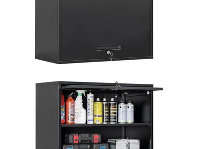 NEW Metal Wall Cabinet with Locking Door and Shelf, Hanging Garage Cabinet