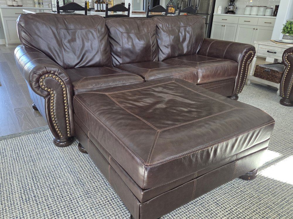 Leather Sofa and Ottoman