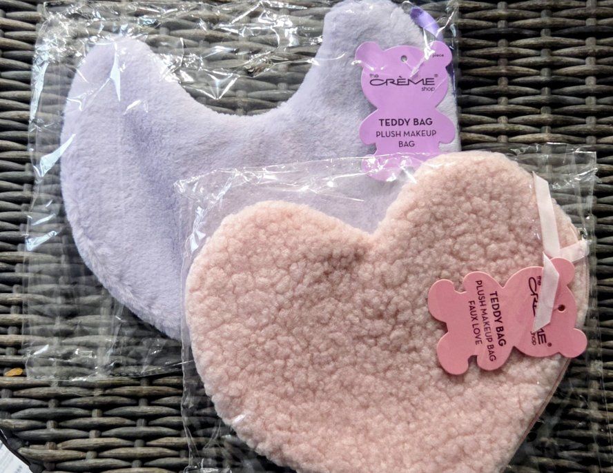The Crème Shop Teddy Bag Plush Makeup Bag Set of 2