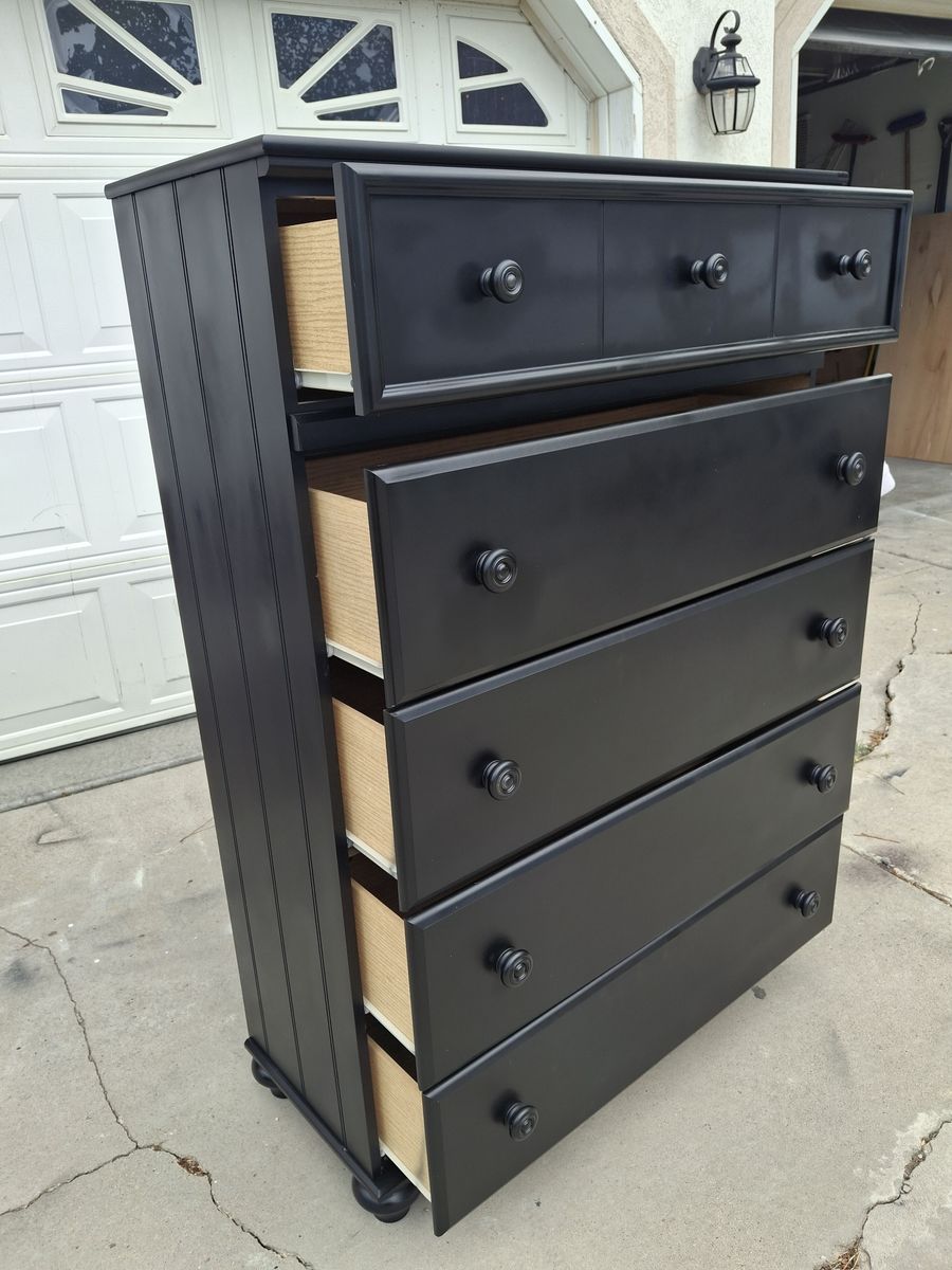 extra extra tall all wood 5 drawers black dresser/tin