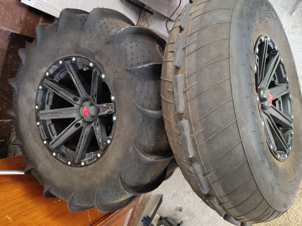 Paddle tires with rims.