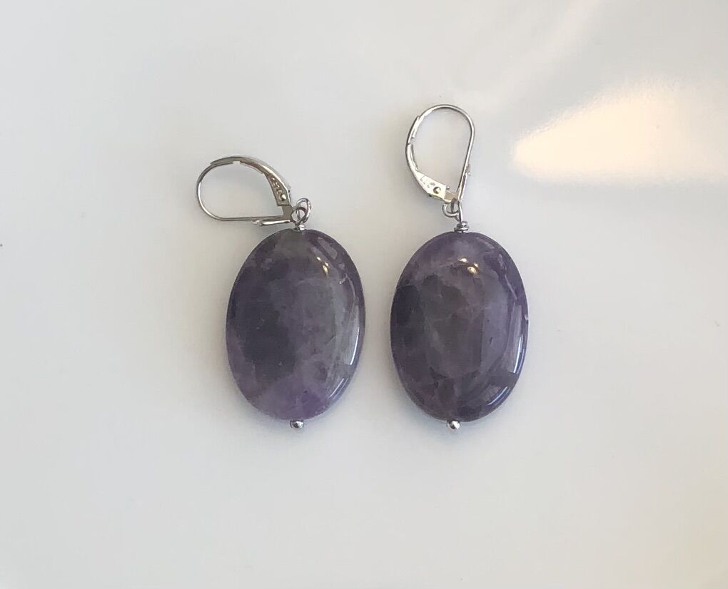 Lovely Oval Amethyst Dangle Earrings