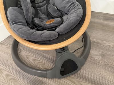 Electric Baby Swing with Remote and Wooden Accent Frame