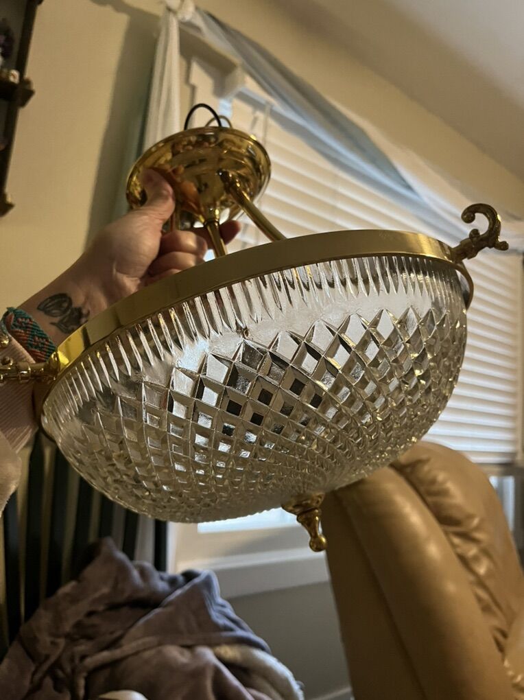 Vintage Cut Glass Brass Hanging Light Fixture