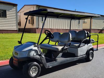 Beautiful 2019 gas-powered Gray 6-passenger Club Car Tempo golf cart in our Sandy location.