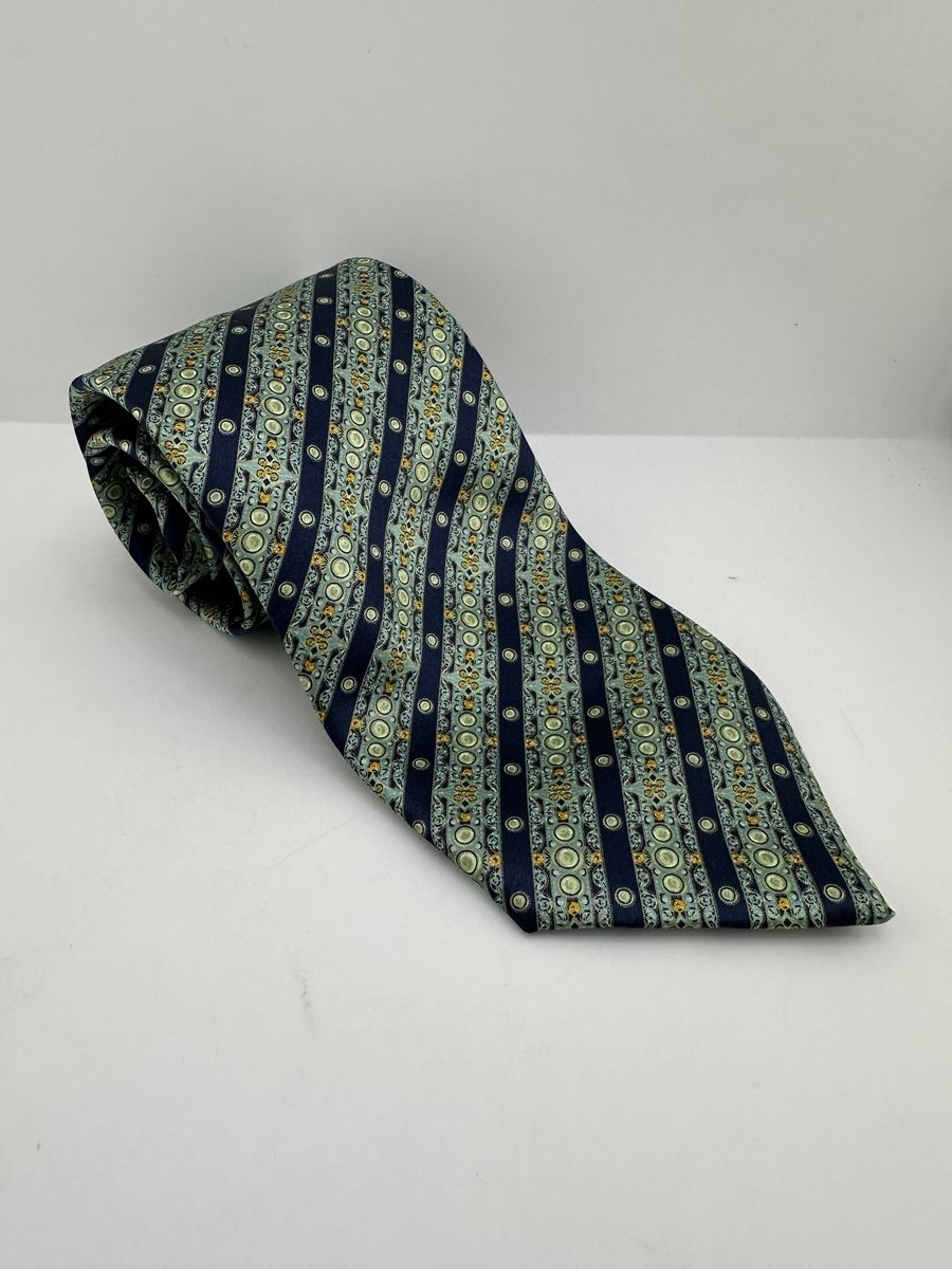 Stefano Ricci 100% Silk Blue Green Geometric Stripe Tie Made in Italy NWOT