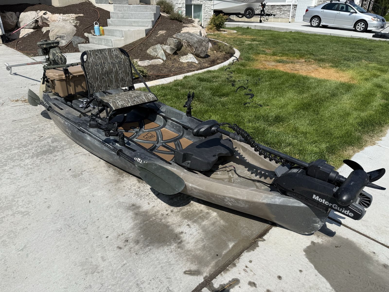 Nucanoe Fishing/duck hunting Kayak with MotorGuide Trolling Xi3 Motor, also a mud motor Outboard Engine