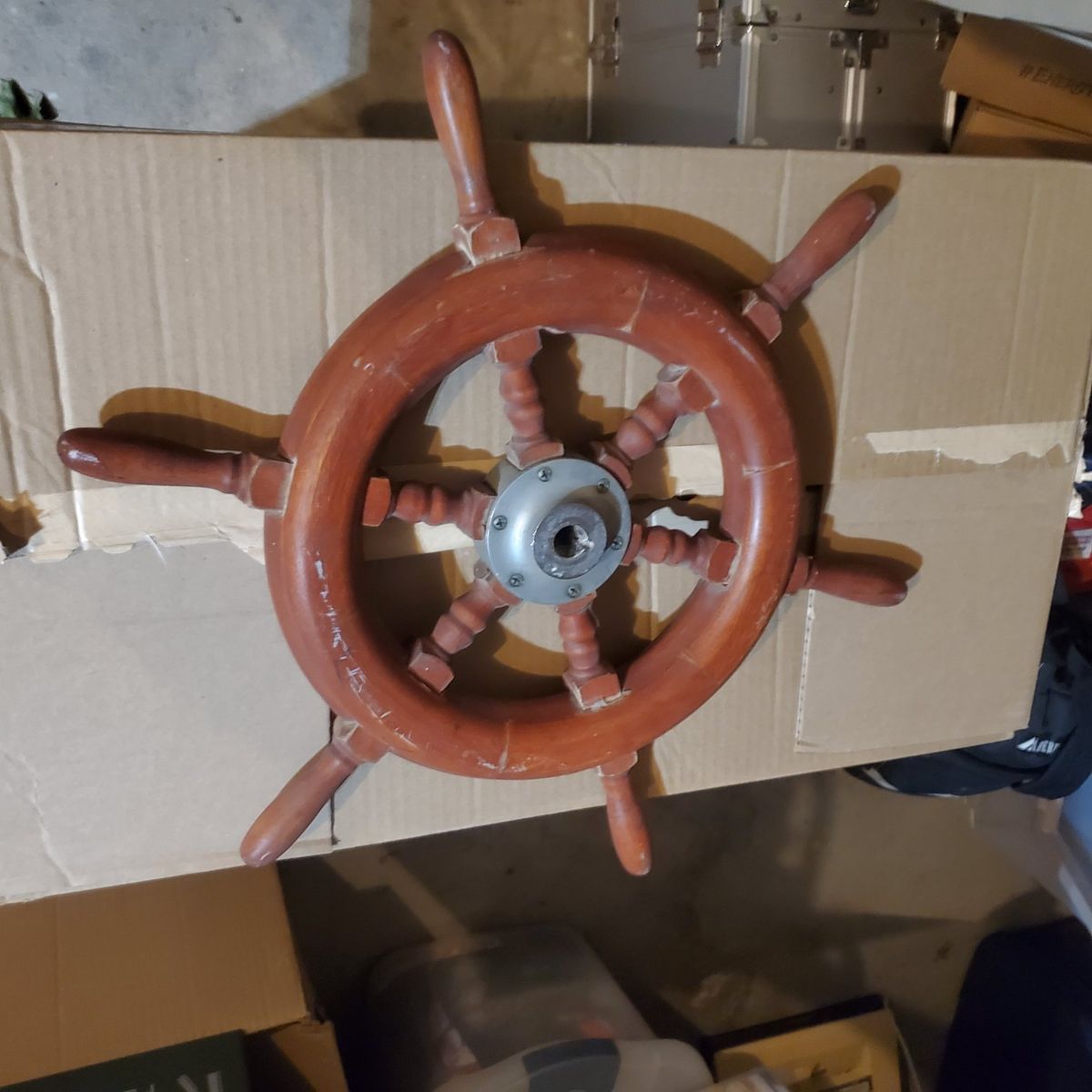 Vintage Wooden Ship Steering Wheel Nautical Decor