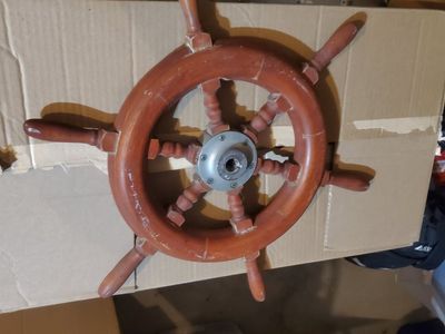 Vintage Wooden Ship Steering Wheel Nautical Decor
