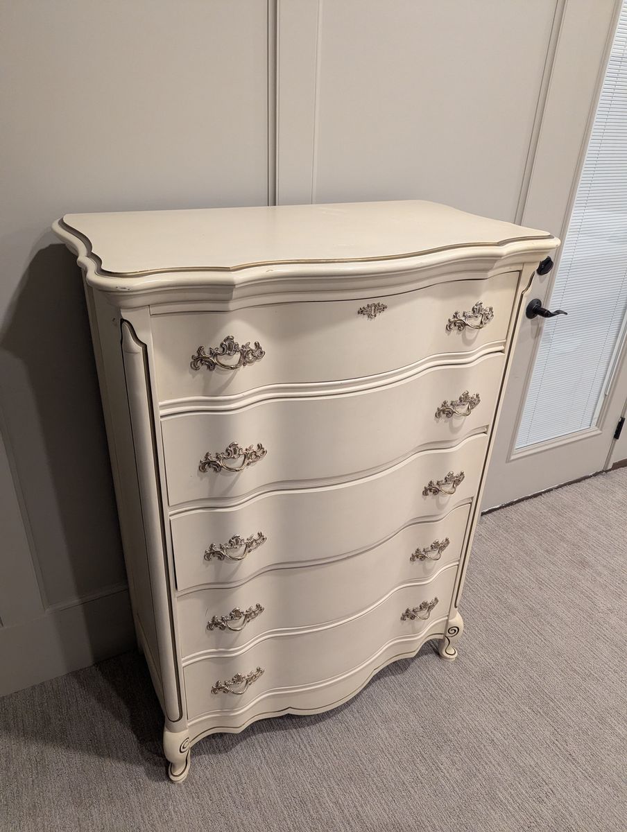 Vintage French Provincial 5-Drawer Tallboy Dresser