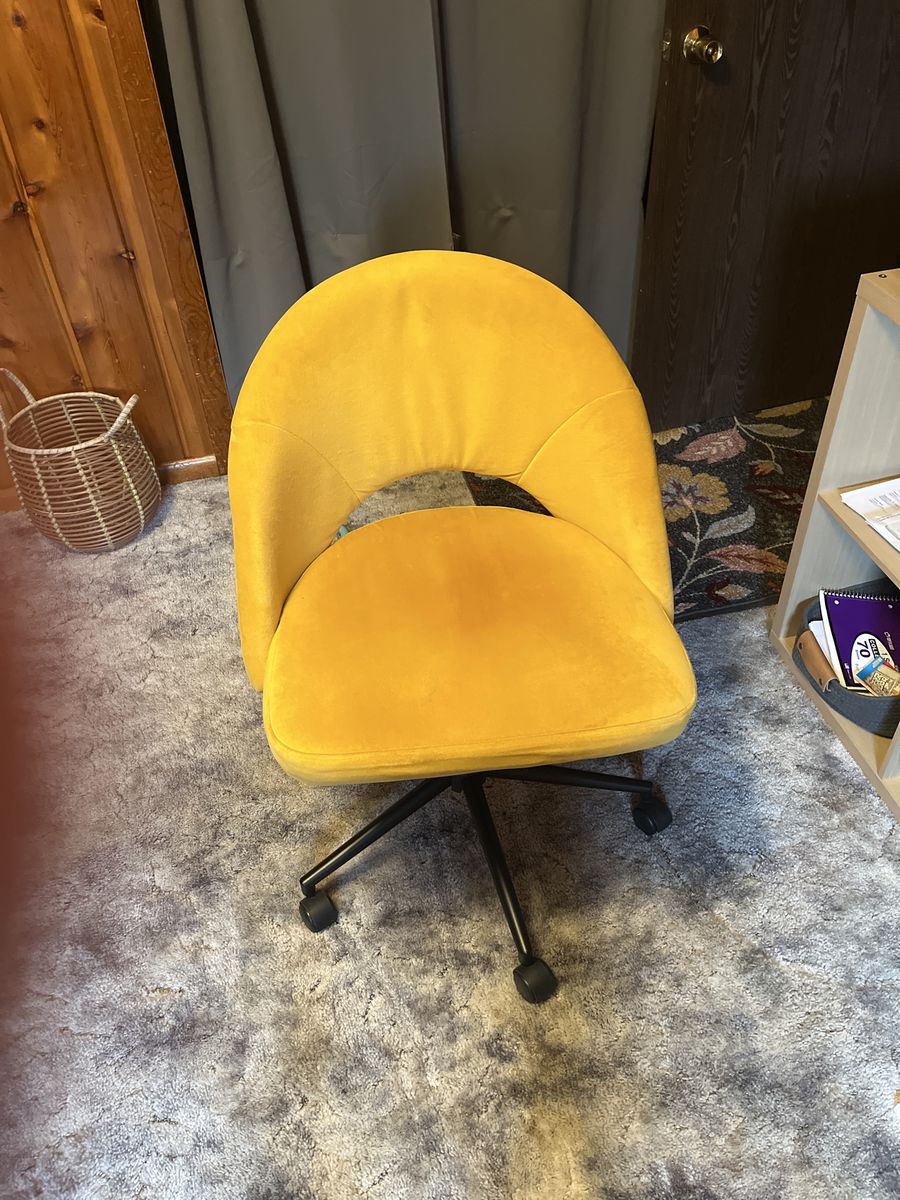 Stylish Yellow Velvet Swivel Desk Chair with Wheels - world market