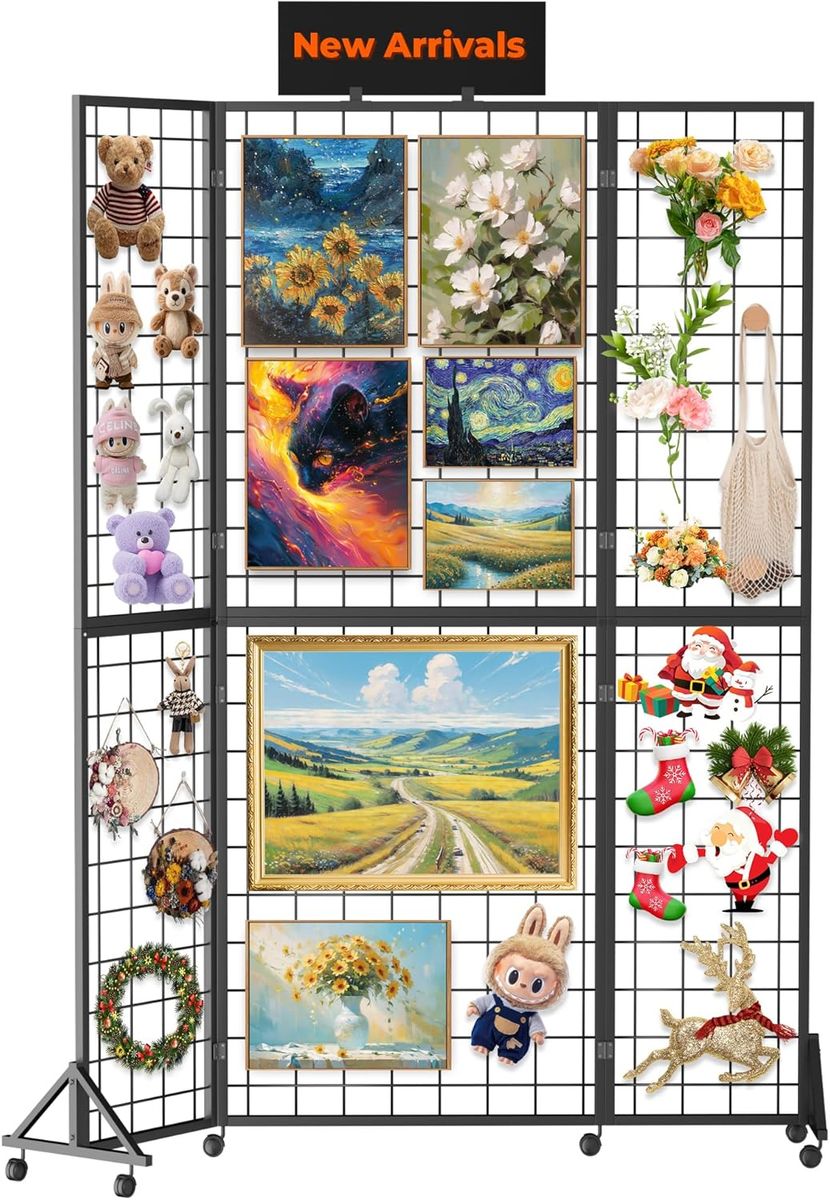 BRAND NEW Foldable Grid Wall Panel, 6' x 4.25' Ft Gridwall Display Stand with Notice board, Heavy Duty Sturdy