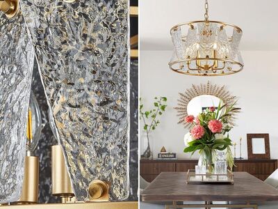 24" Modern Gold Round Chandelier 6 Light Drum Glass Chandelier