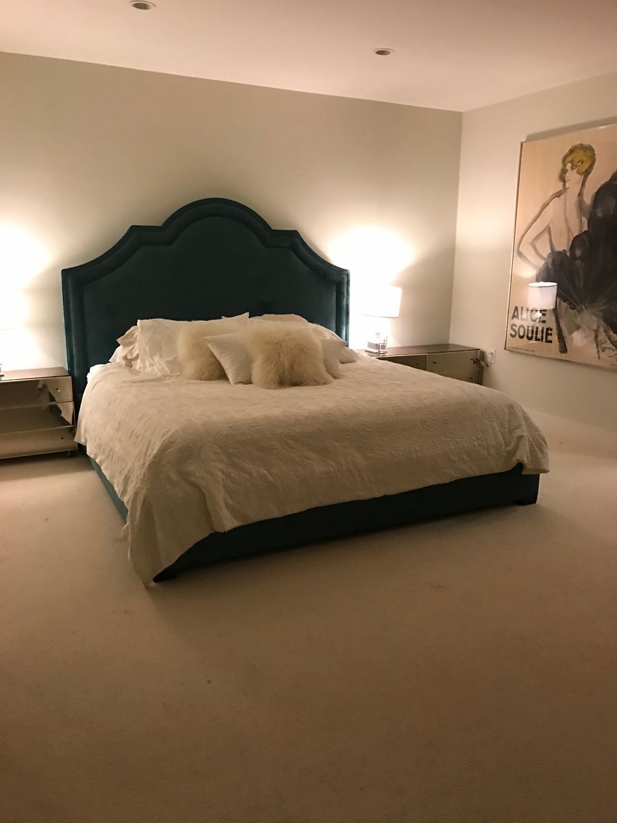Bernhardt Upholstered King Bed + 2 Nightstands, Moving Sale