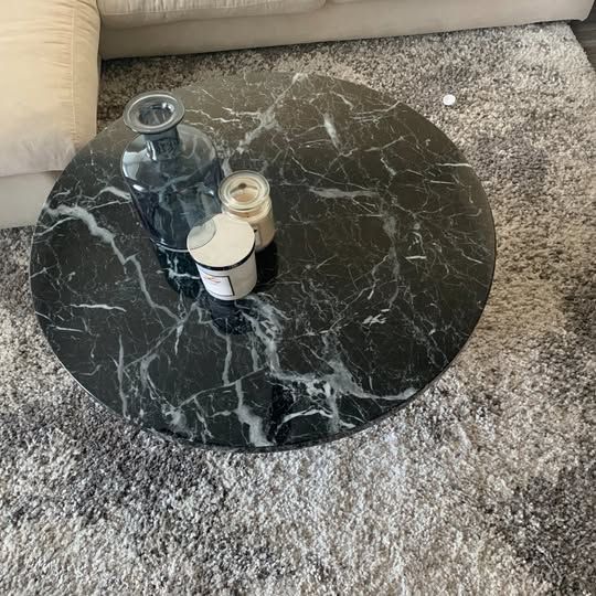 Black Faux Marble Round Coffee Table — 36" Round, Brand New