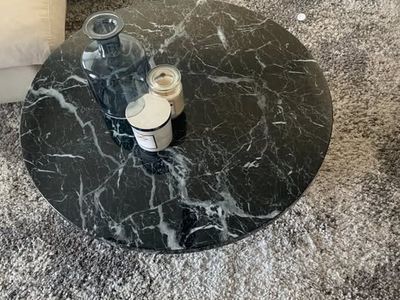 Black Faux Marble Round Coffee Table — 36" Round, Brand New