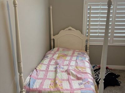 White Wooden Twin Four-Poster Bed Frame good condition.