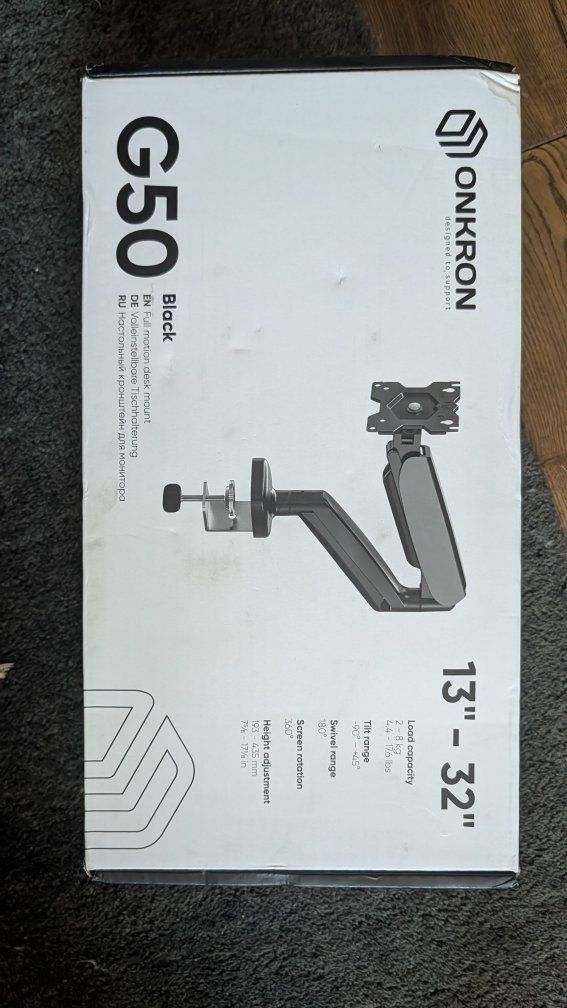 ONKRON G50 Black Full Motion Desk Mount for 13-32" Monitors, up to 17.6 lbs
