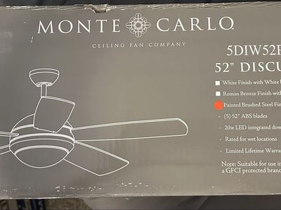 Monte Carlo 52" Discus Outdoor White Ceiling Fan - Painted Brushed Steel