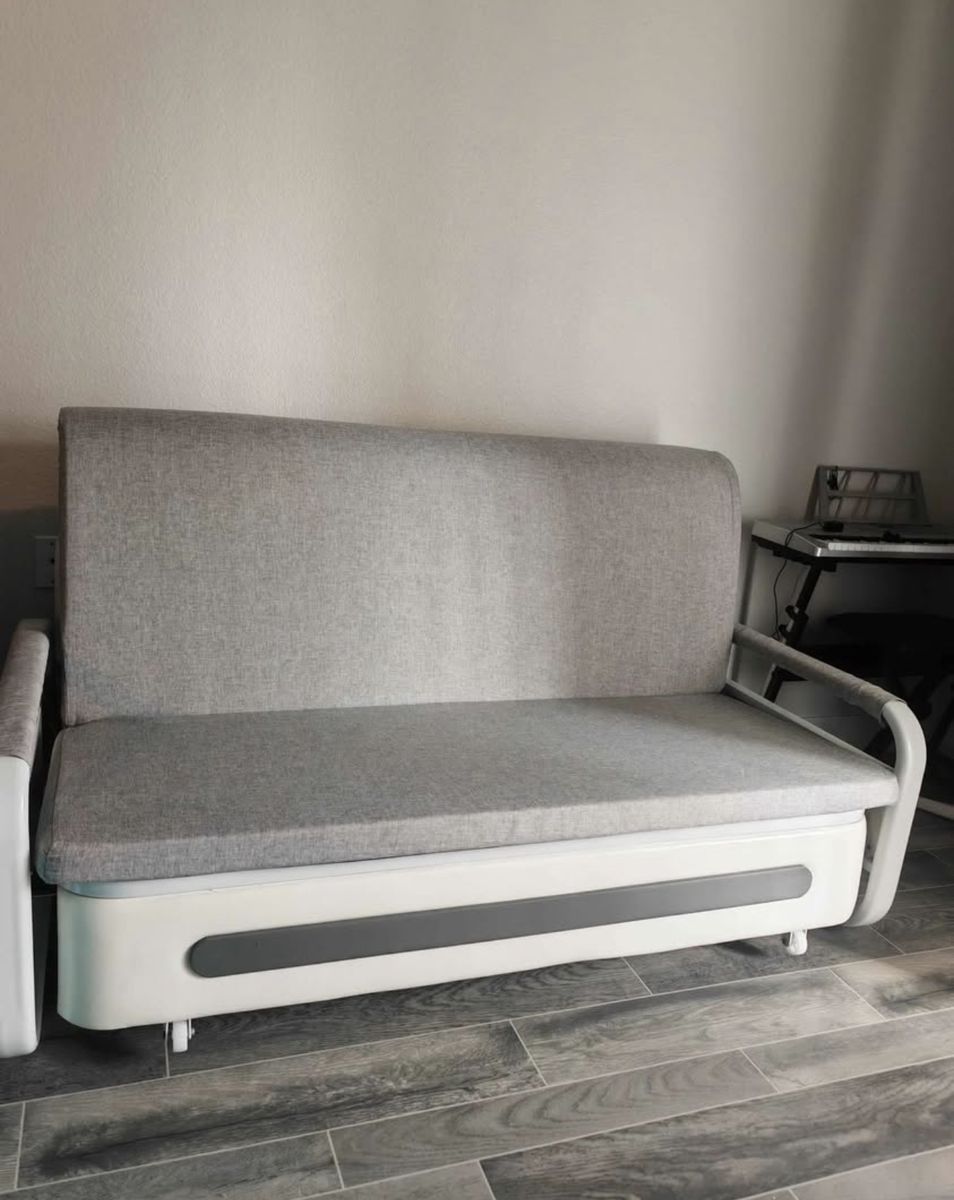 Functional Sofa Bed, With Grey Cotton - Linen Fabric