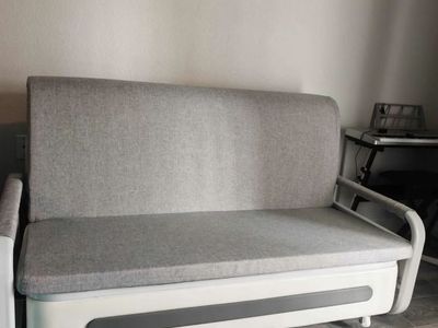 Functional Sofa Bed, With Grey Cotton - Linen Fabric