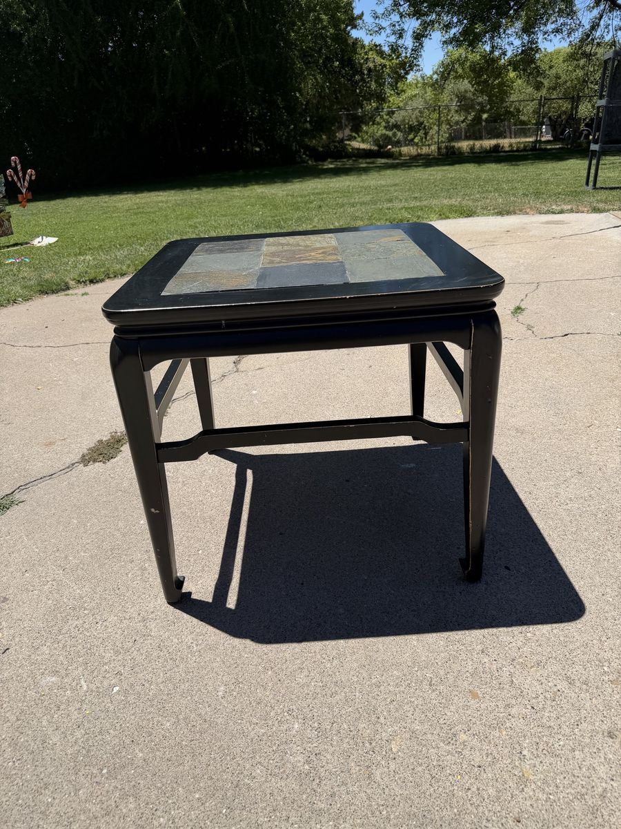 Black Square End Table with Slate Tile Top