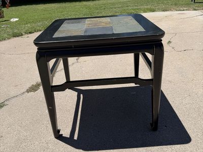Black Square End Table with Slate Tile Top