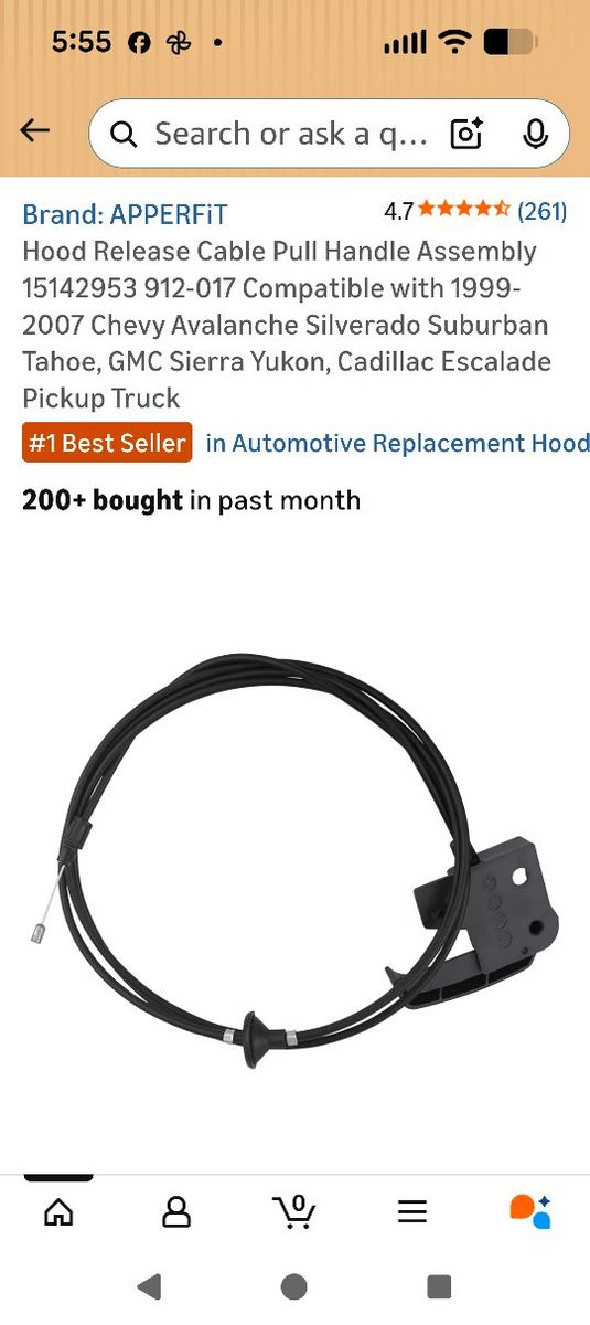 Hood release cable with handle.