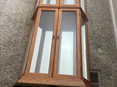 Curio wooden Display Cabinet with Glass Doors and Shelves - Excellent Condition