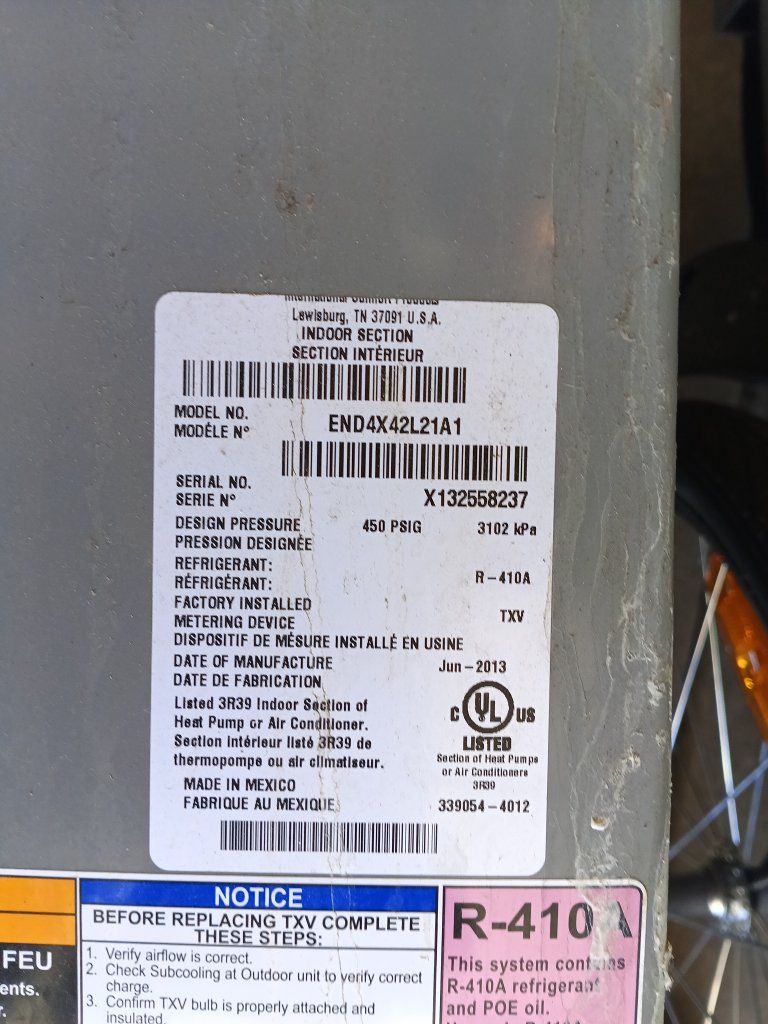 Heat Pump / AC Indoor Section - Model END4X42L21A1, R-410A Refrigerant, Made in Mexico