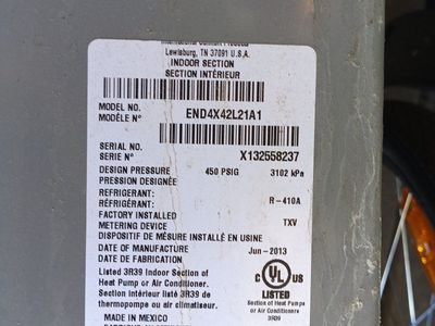 Heat Pump / AC Indoor Section - Model END4X42L21A1, R-410A Refrigerant, Made in Mexico