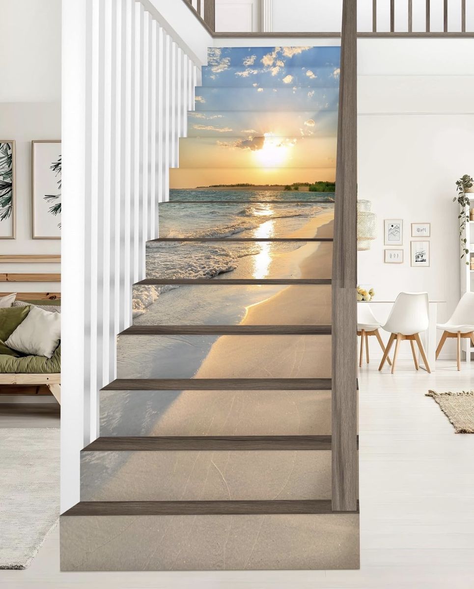 New. Beach Sunset Stair Sticker Decals 13PCS 39.3" x 7.08"
